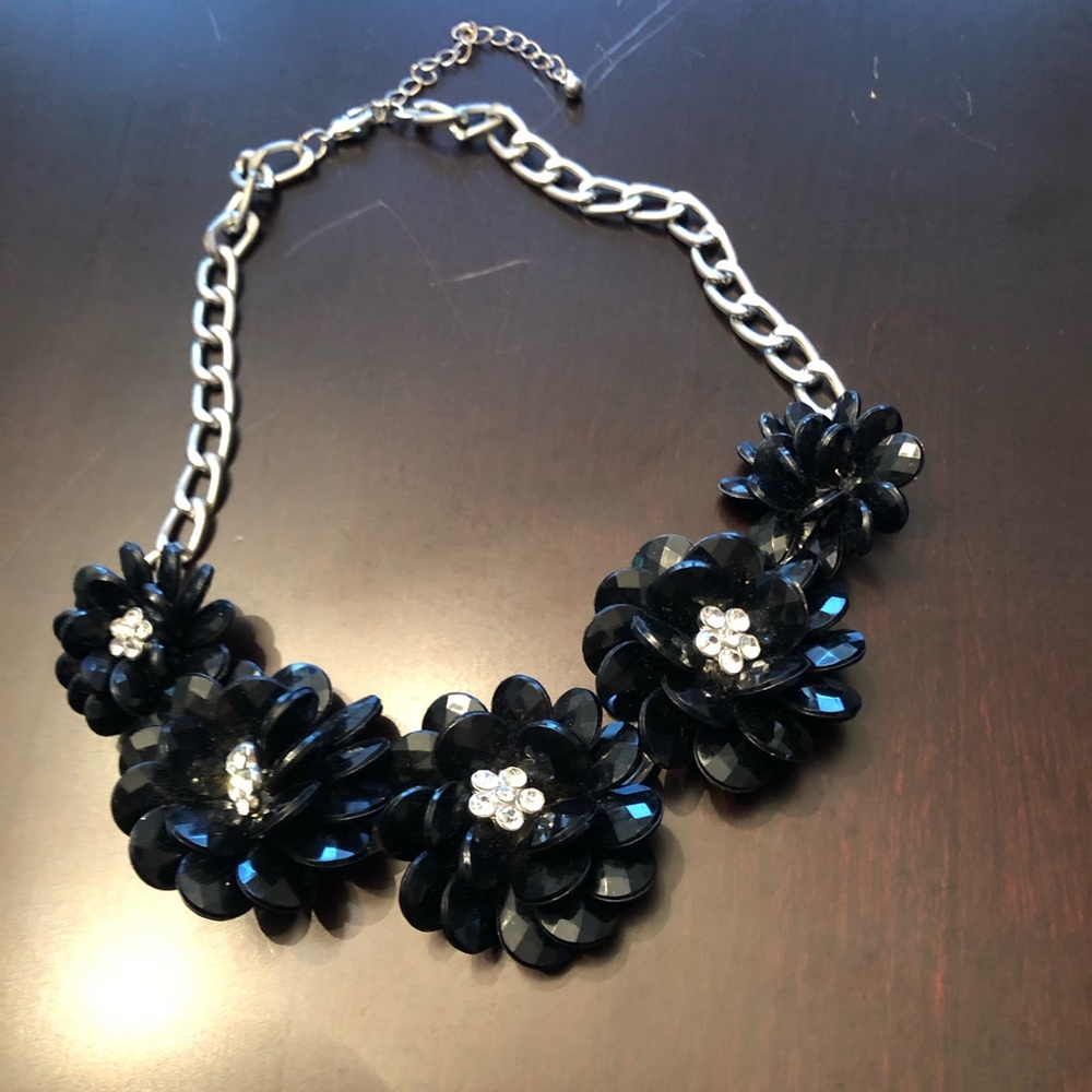 Black & silver flower choker